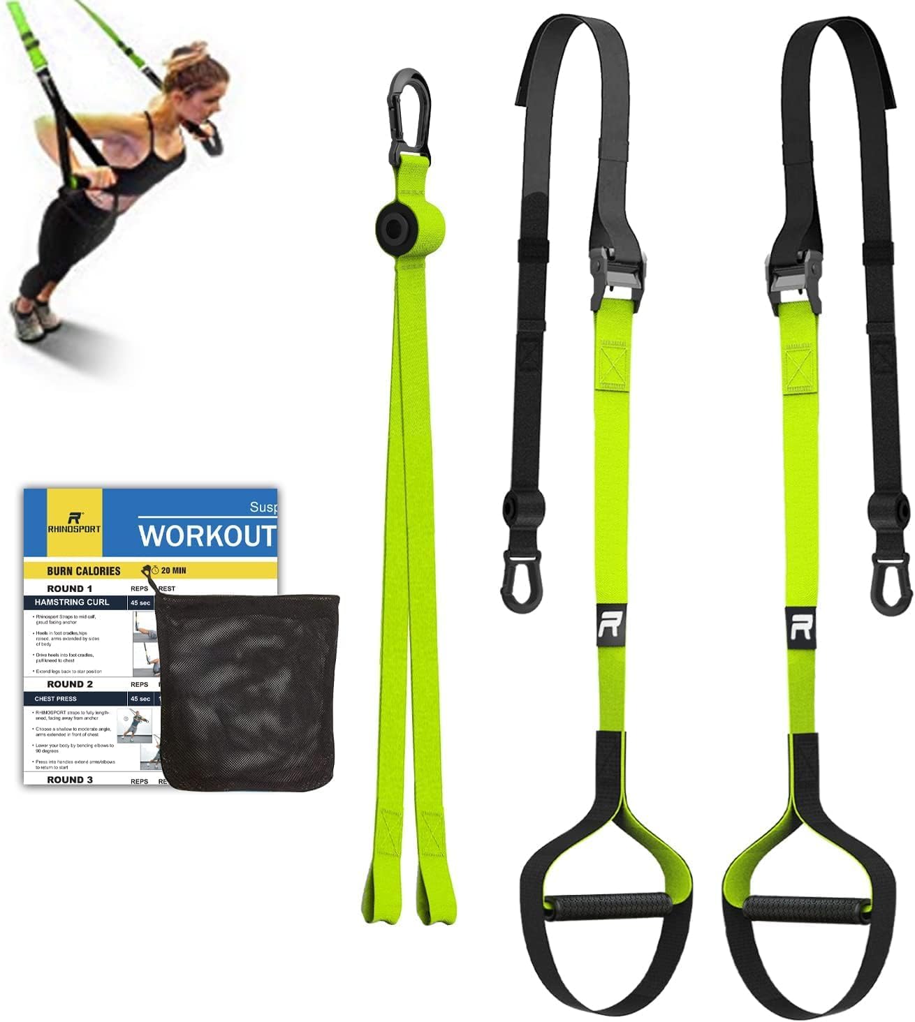 RHINOSPORT Sling Trainer Set with Door Anchor Adjustable Fitness Home Suspension